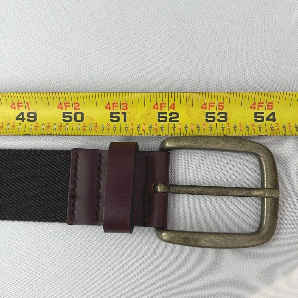 LL Bean Belt Mens 44 Burgundy Brown Leather Elastic Stretch Brass Buckle UK Made